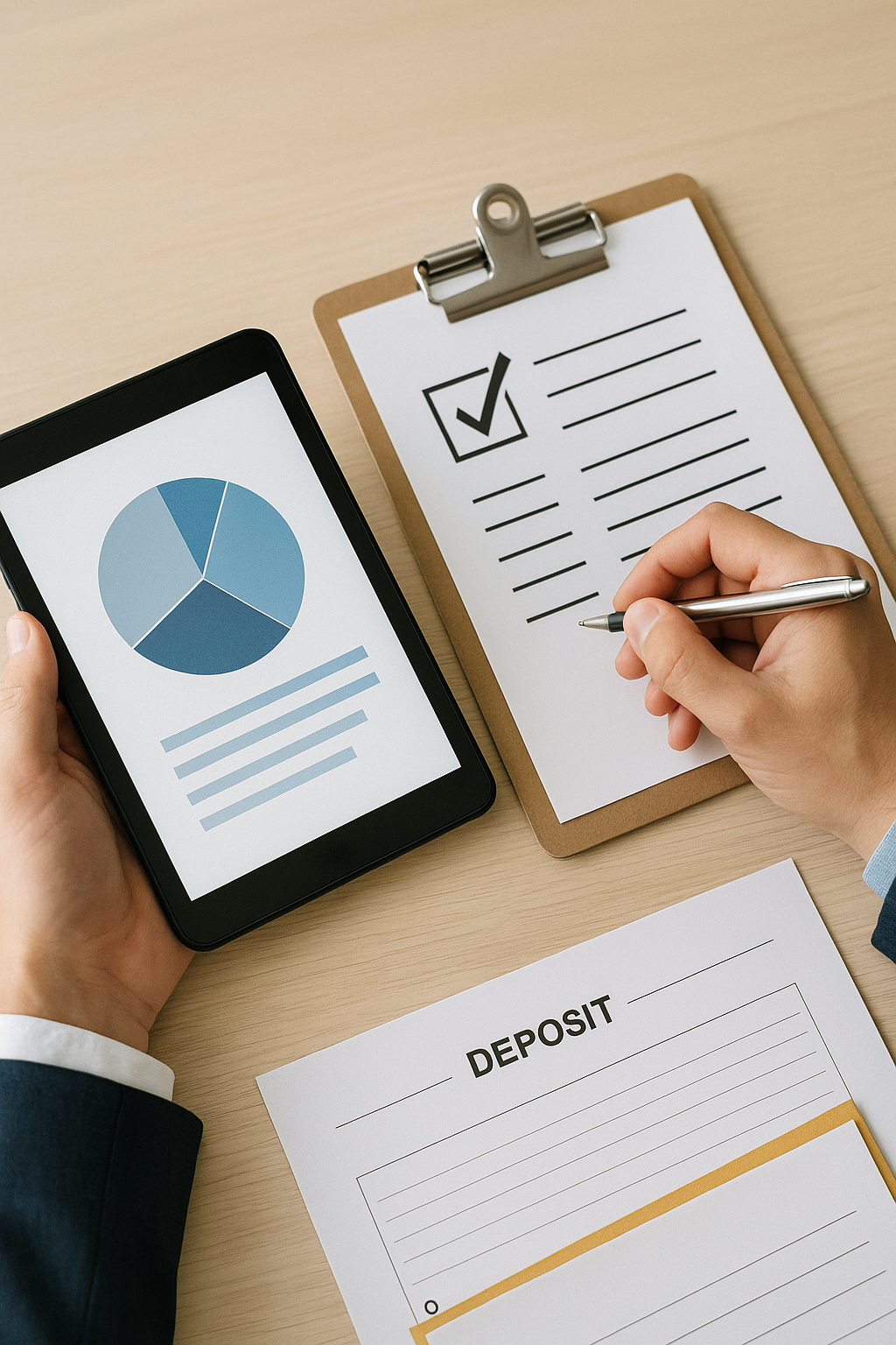 Tablet com gráfico e formulário financeiro
